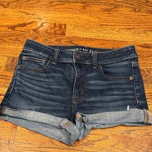 American Eagle Outfitters Dark Blue Denim Rolled Cuff Shorts